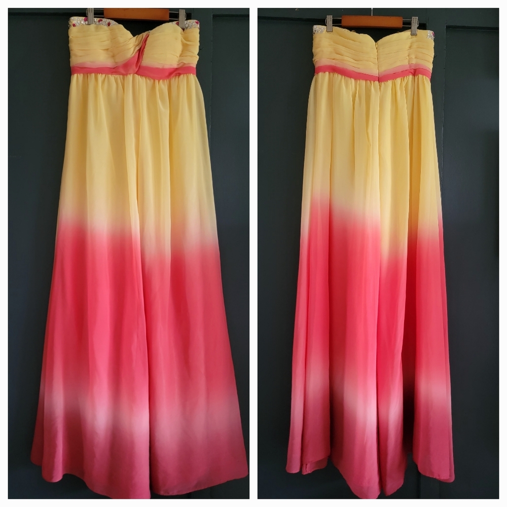 Rampage Strapless Ombre Chiffon Maxi Prom Bridesmaid Formal‎ Dress Junior 5/6